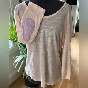 Pastel Peach Linen Long Sleeve Tee Violet Patch Elbow Munich Designer SET size 4
